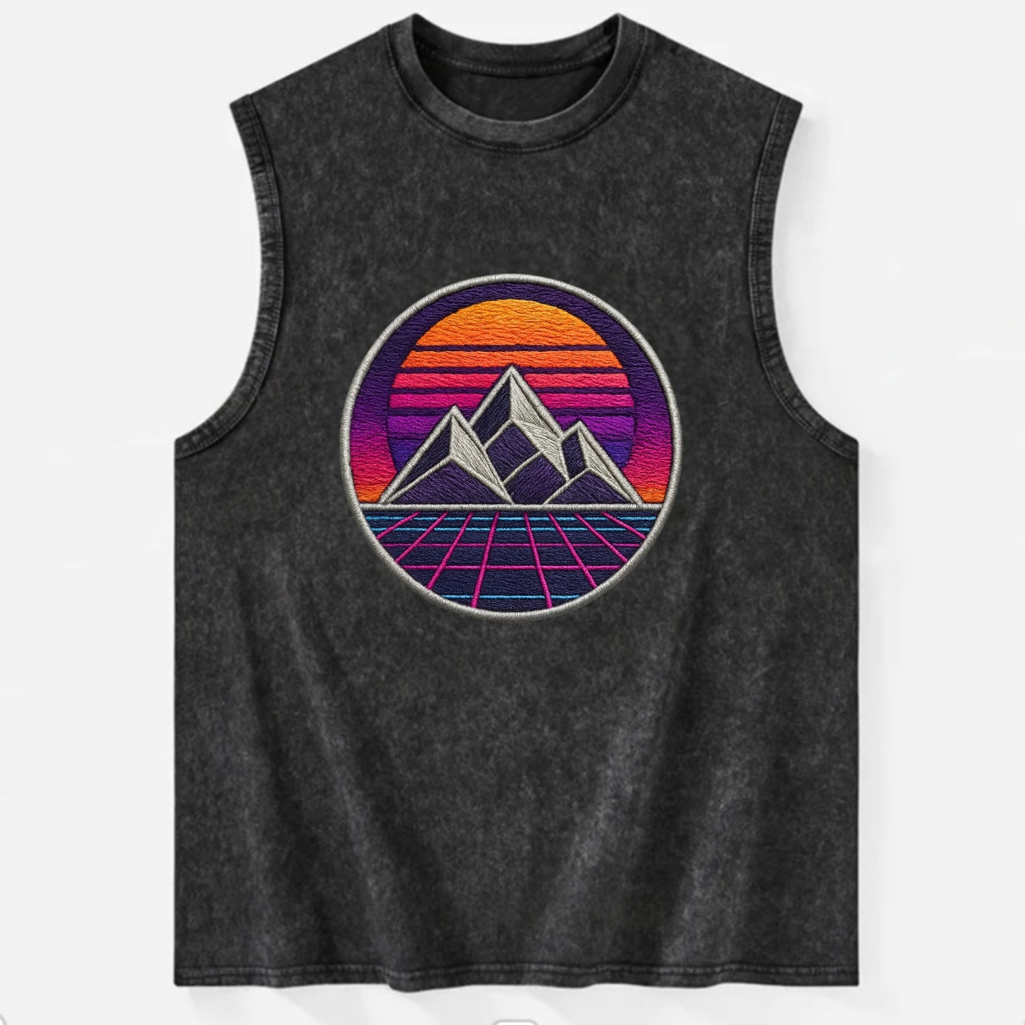 Retrowave Mountains - Vintage Washed Tank - Black