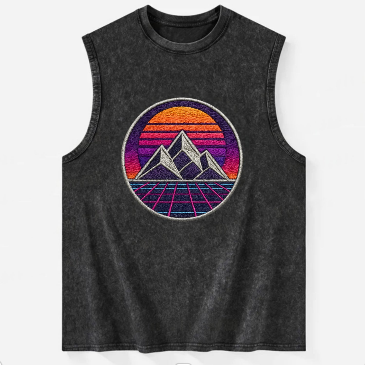 Retrowave Mountains - Vintage Washed Tank - Black