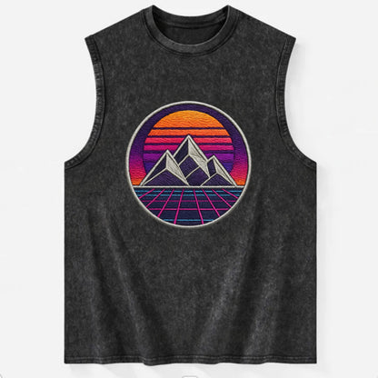 Retrowave Mountains - Vintage Washed Tank - Black