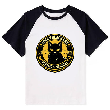 Mystic Feline Emblem - Contrast Raglan T-shirt - Black