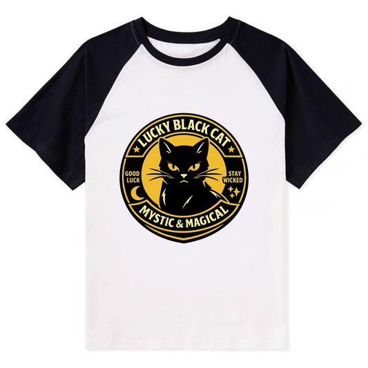 Mystic Feline Emblem - Contrast Raglan T-shirt - Black