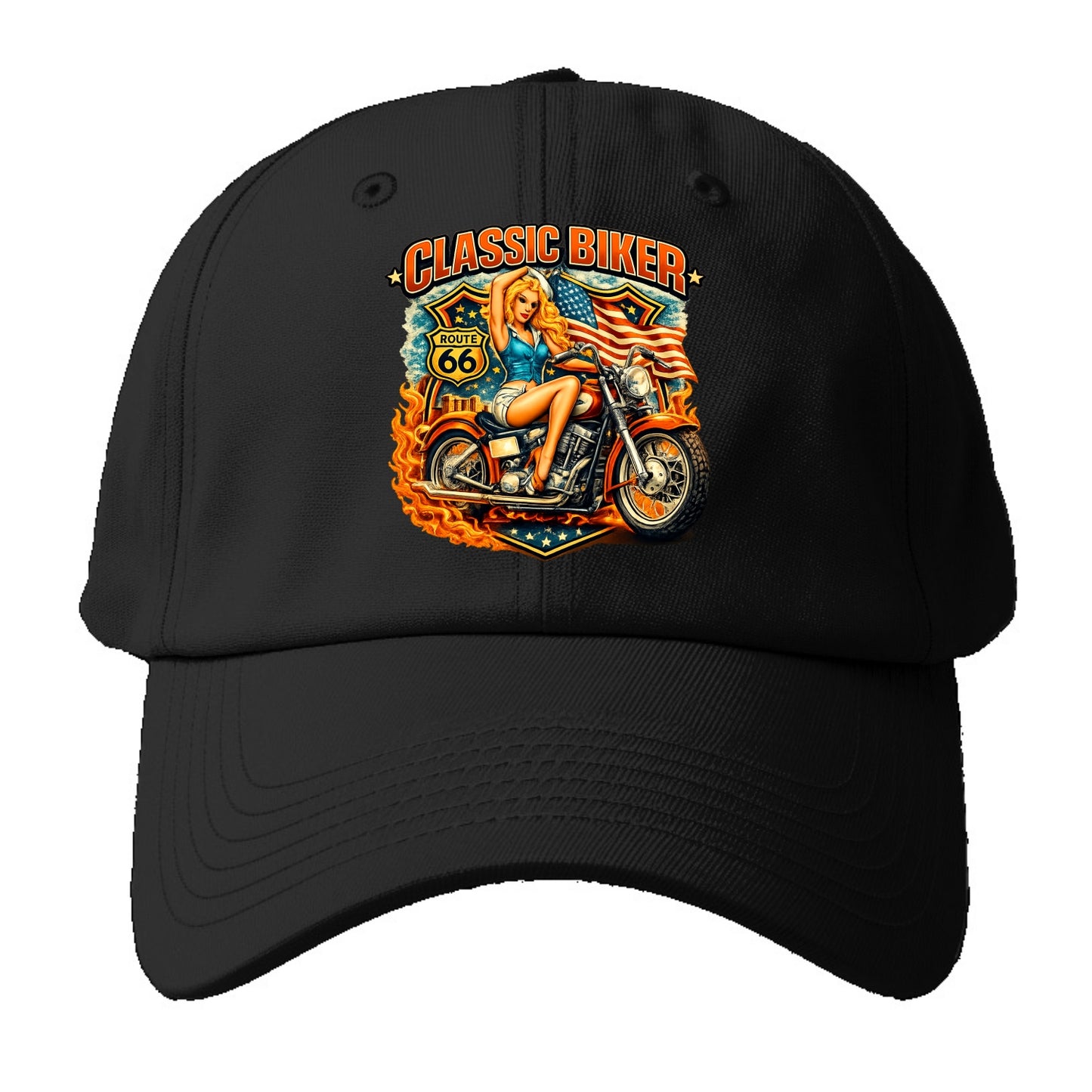 Classic Pinup Biker - Baseball Cap - Black