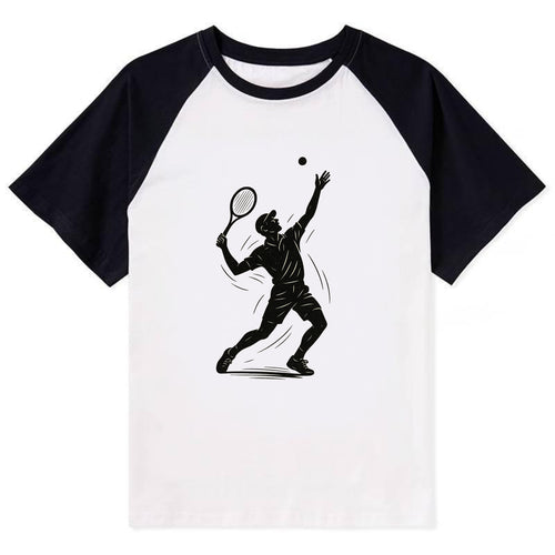 Tennis player serving with powerful form - Contrast Raglan T-shirt