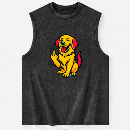 Golden Retriever with happy smile and golden coat, fluffy paw raised - Vintage Washed Tank - Black