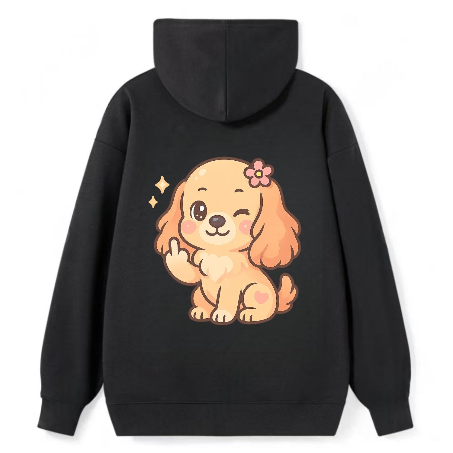 Cocker Spaniel with long wavy ears, gentle face, paw flipping off - Classic Pullover Hoodie - Black
