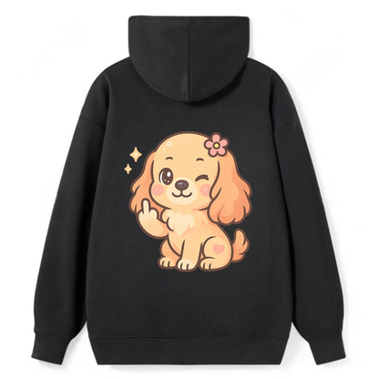 Cocker Spaniel with long wavy ears, gentle face, paw flipping off - Classic Pullover Hoodie - Black