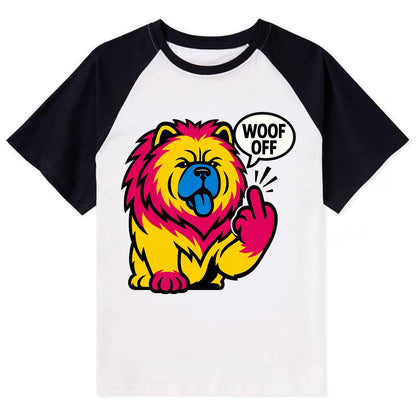 Chow Chow with lion mane and blue-black tongue, fluffy dignified paw up - Contrast Raglan T-shirt - Black