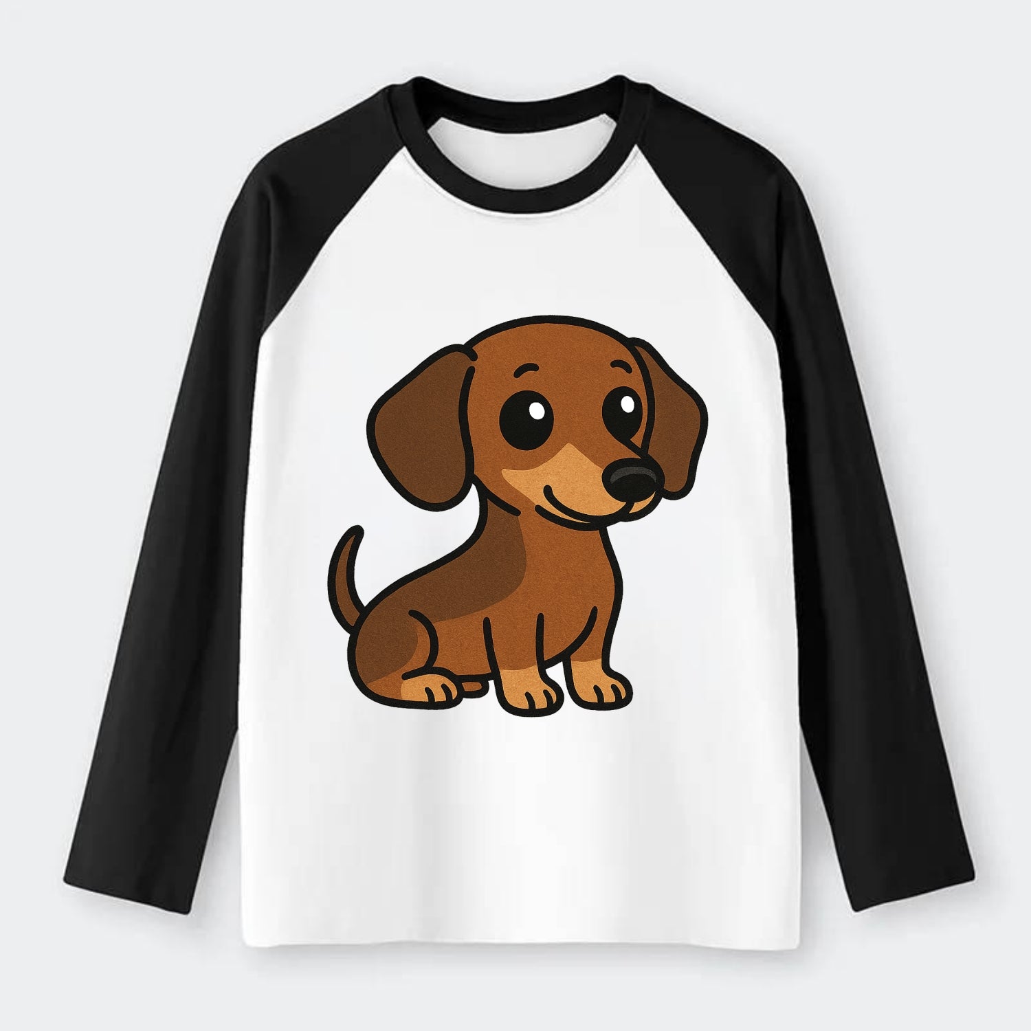 Dachshund - Long body profile view - Raglan Long Sleeve T-Shirt - Black