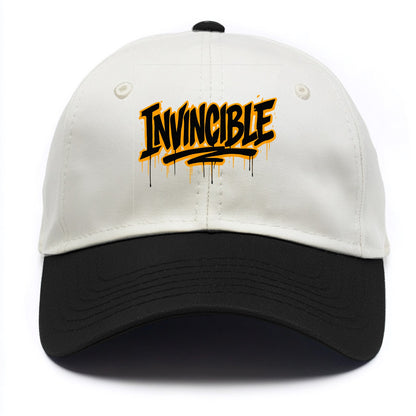 Bold typography design - "INVINCIBLE" - cannot be defeated, unconquerable - Two Tone Cap - Black