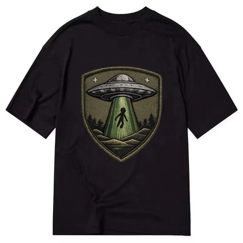 UFO ALIEN - flying saucer with beam in silver and green , extraterrestrial - Classic T-shirt