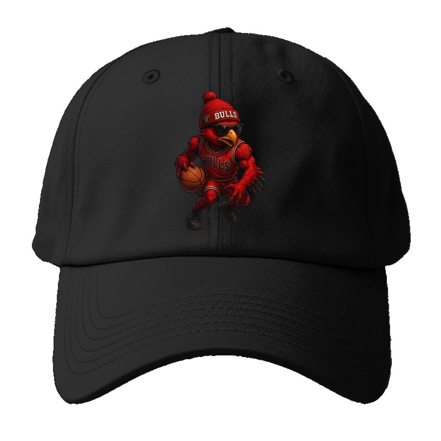 Windy City Hawk wearing Bulls beanie with six rings patch and wayfarer sunglasses - Baseball Cap - Black