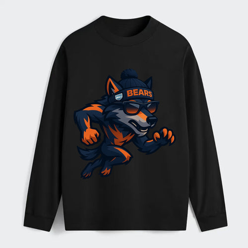 Chicago Wolf wearing Bears beanie with Lake Michigan patch and wayfarer - Classic Long Sleeve Shirt