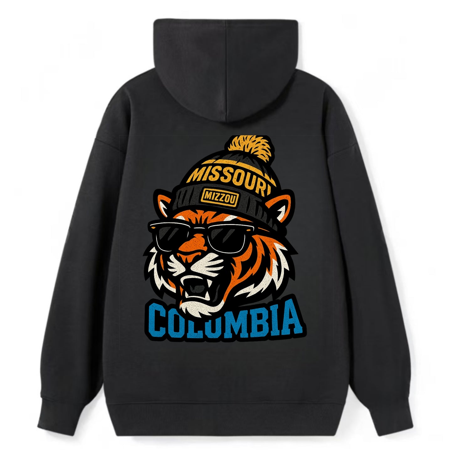 Columbia Tiger wearing Missouri beanie with Mizzou patch - Classic Pullover Hoodie - Black