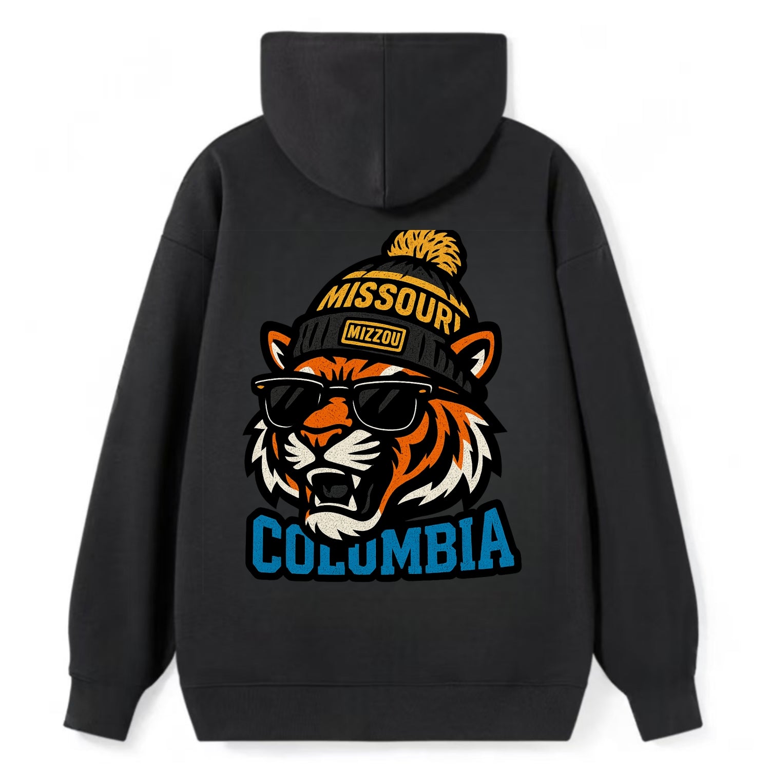 Columbia Tiger wearing Missouri beanie with Mizzou patch - Classic Pullover Hoodie - Black