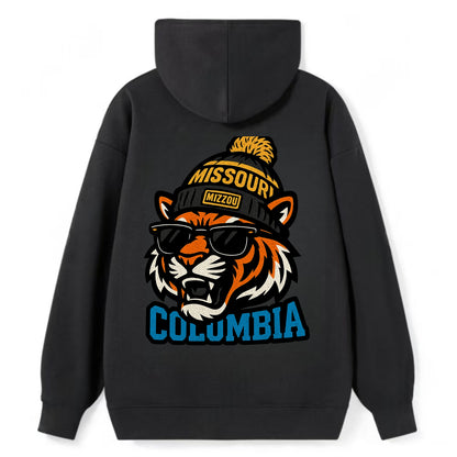 Columbia Tiger wearing Missouri beanie with Mizzou patch - Classic Pullover Hoodie - Black