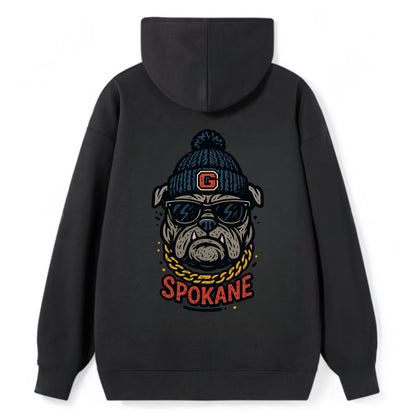 Spokane Bulldog wearing Gonzaga beanie with G patch - Classic Pullover Hoodie - Black