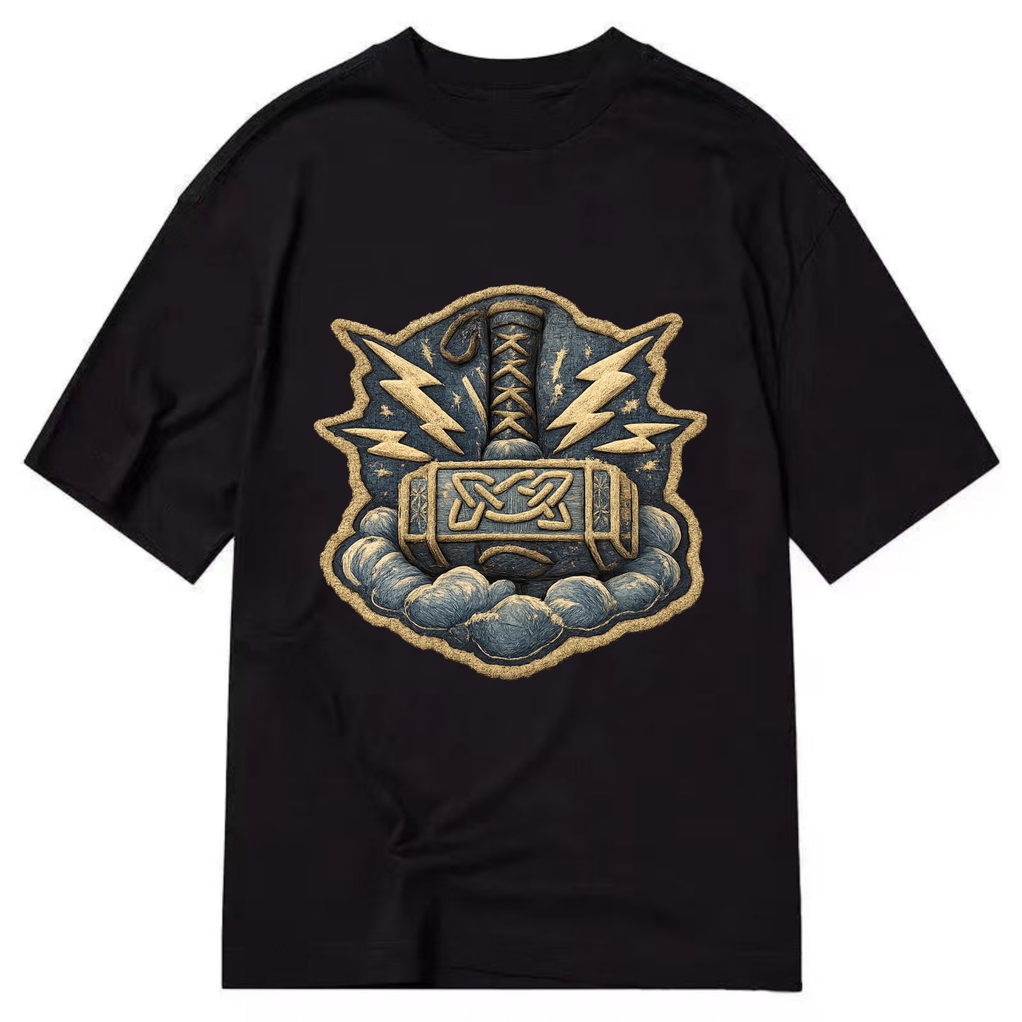 THOR HAMMER MJOLNIR - mighty hammer in silver and blue , thunder god - Classic T-shirt - Black