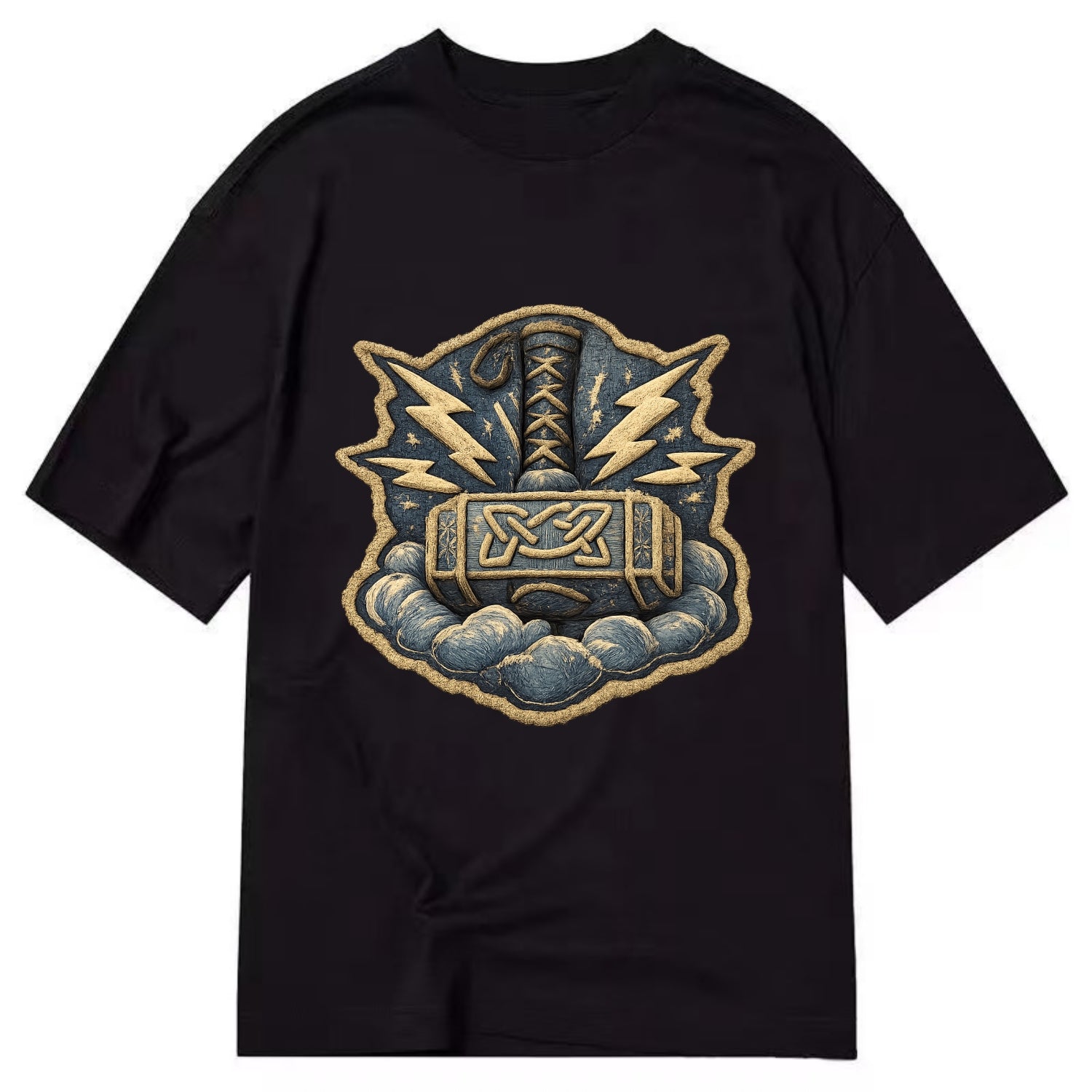 THOR HAMMER MJOLNIR - mighty hammer in silver and blue , thunder god - Classic T-shirt - Black