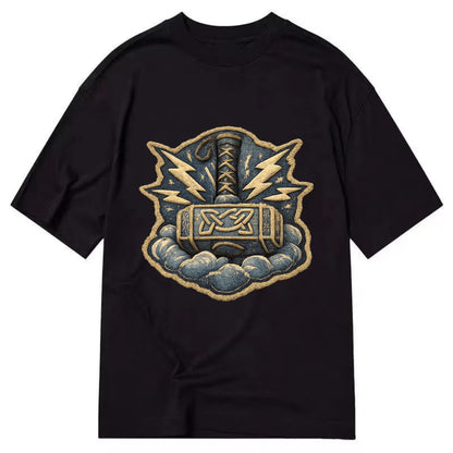 THOR HAMMER MJOLNIR - mighty hammer in silver and blue , thunder god - Classic T-shirt - Black