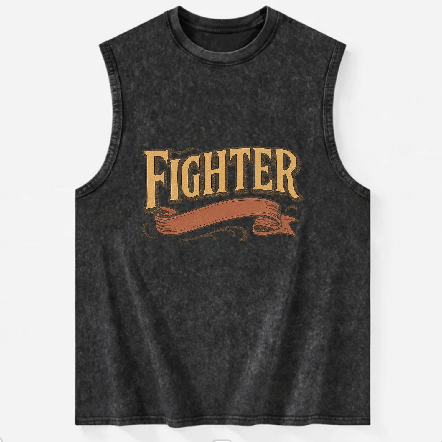 Bold typography design - "FIGHTER" - never giving up, battling on - Vintage Washed Tank - Black