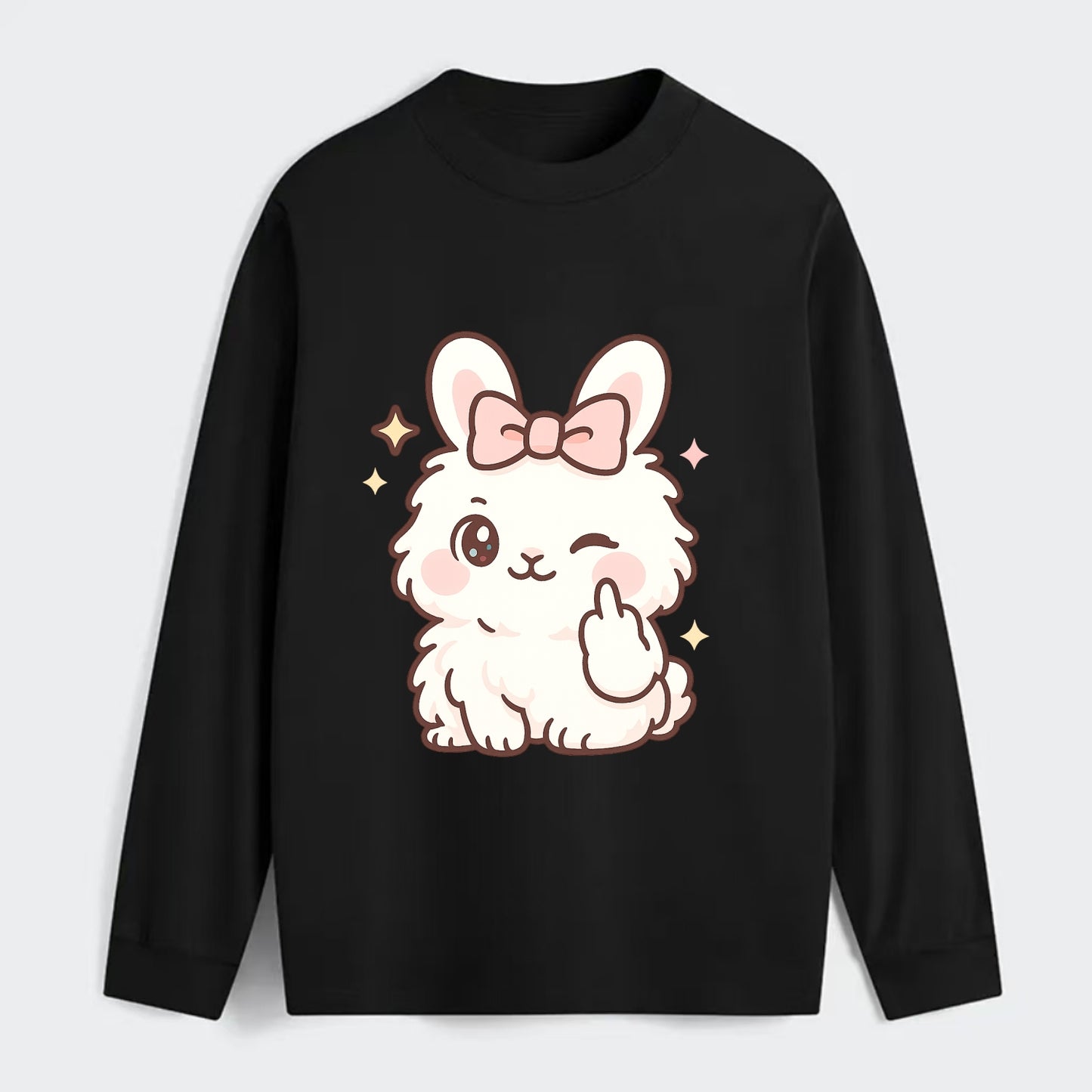 fluffy white angora rabbit with pink bow, one paw delicately flipping - Classic Long Sleeve Shirt - Black