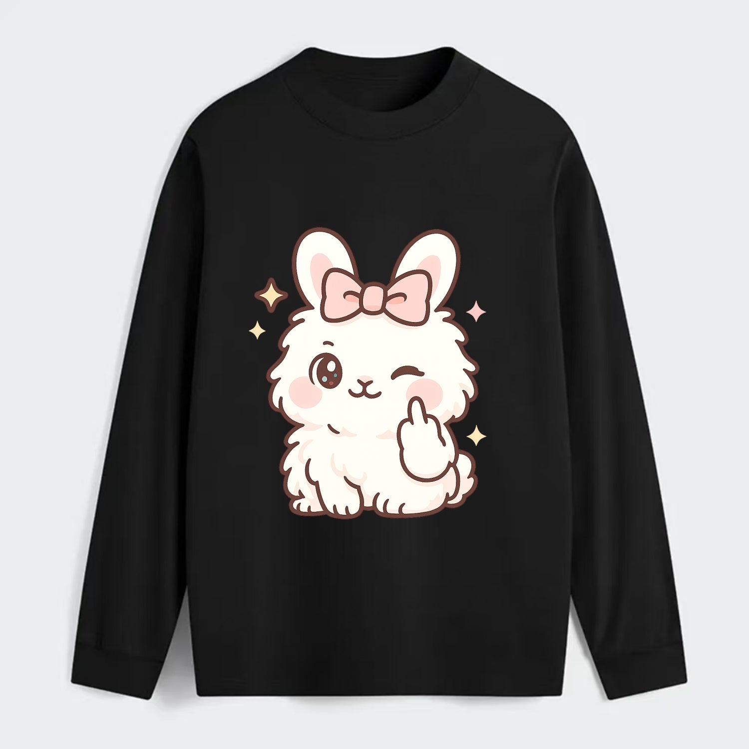 fluffy white angora rabbit with pink bow, one paw delicately flipping - Classic Long Sleeve Shirt - Black