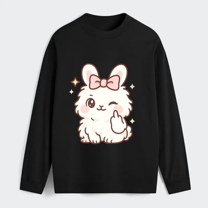 fluffy white angora rabbit with pink bow, one paw delicately flipping - Classic Long Sleeve Shirt - Black