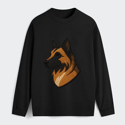 Belgian Tervuren - Fawn with black overlay embroidered design - Classic Long Sleeve Shirt - Black