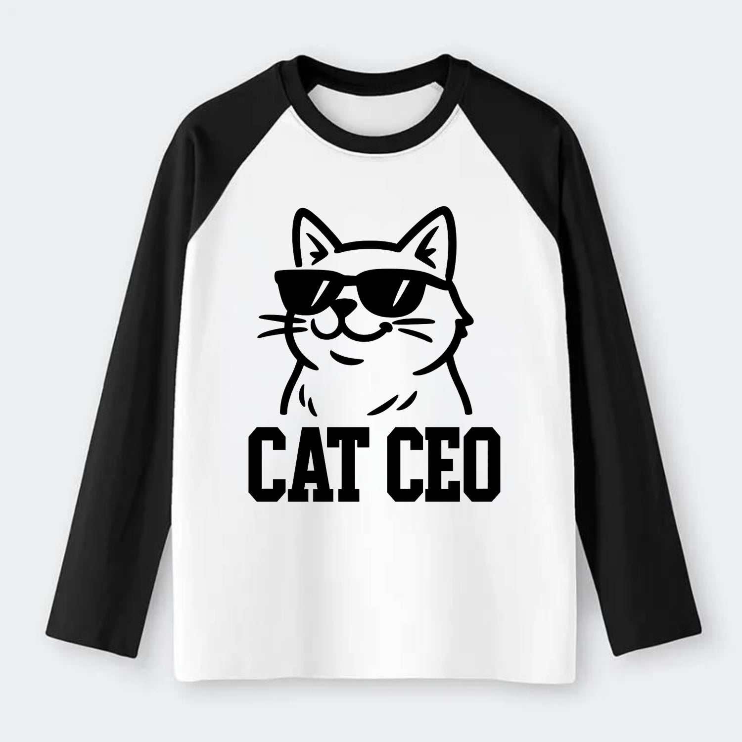 CEO Cat Boss - Raglan Long Sleeve T-Shirt - Black