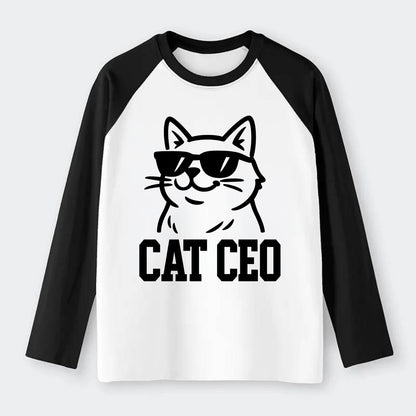 CEO Cat Boss - Raglan Long Sleeve T-Shirt - Black