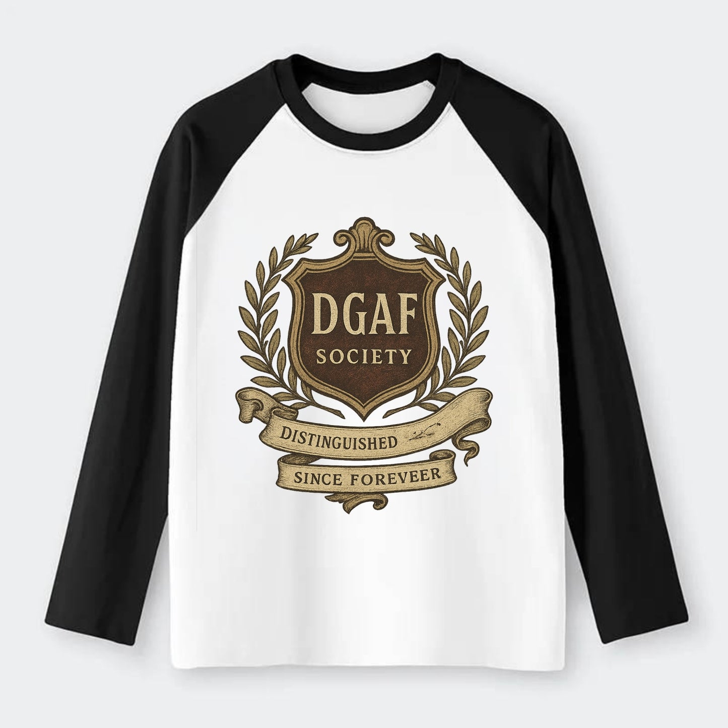 Official membership card design - "DGAF Society - Distinguished - Raglan Long Sleeve T-Shirt - Black