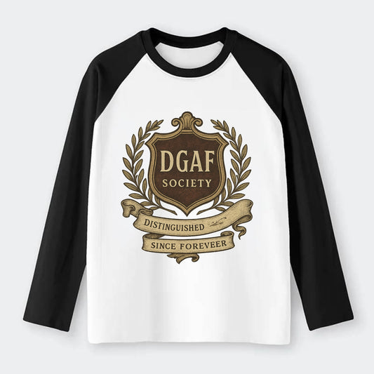 Official membership card design - "DGAF Society - Distinguished - Raglan Long Sleeve T-Shirt - Black