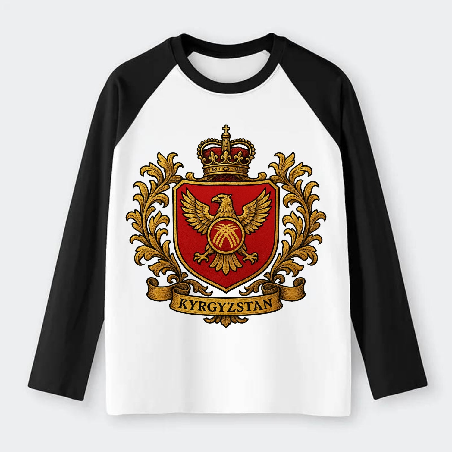 Kyrgyzstan Heritage Badge - Raglan Long Sleeve T-Shirt - Black