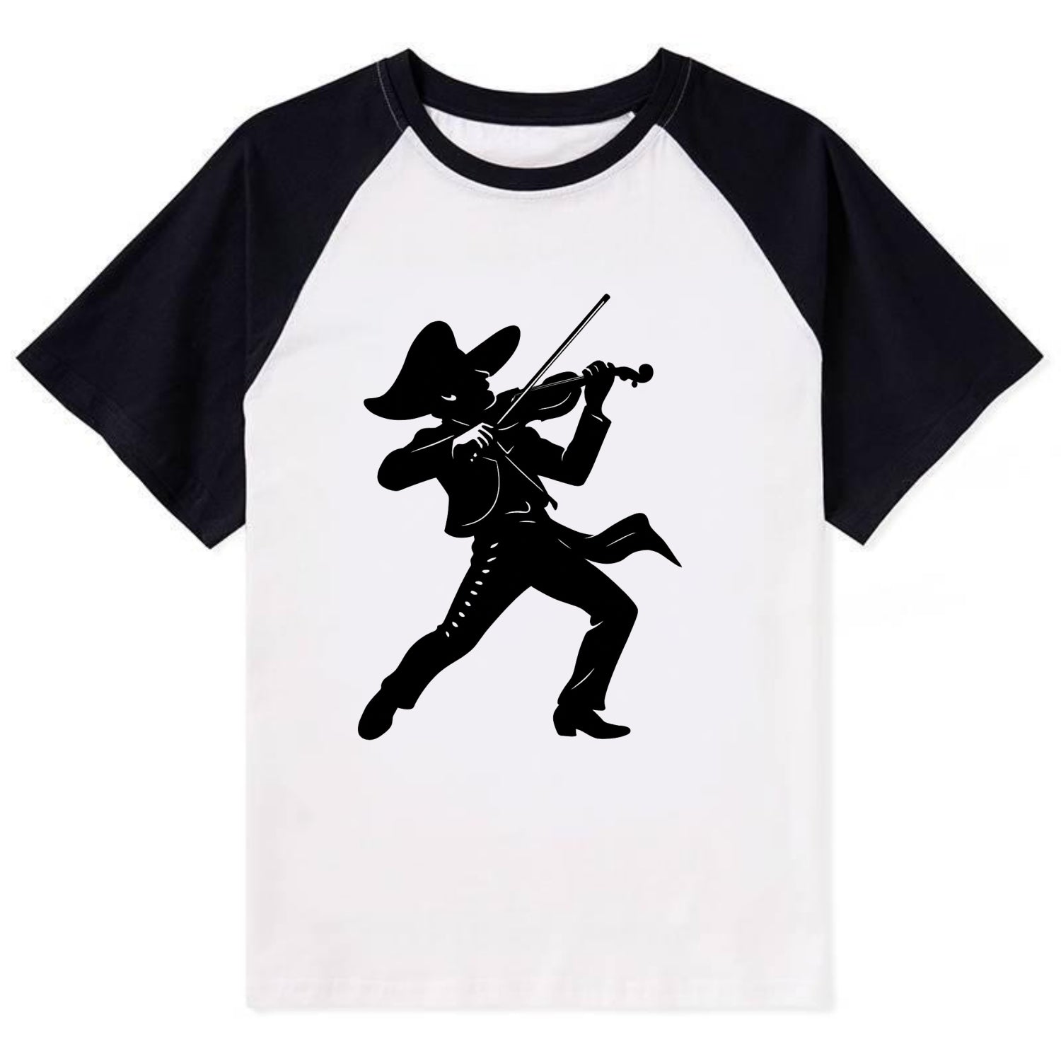Mariachi violinist passionate performance - Contrast Raglan T-shirt - Black