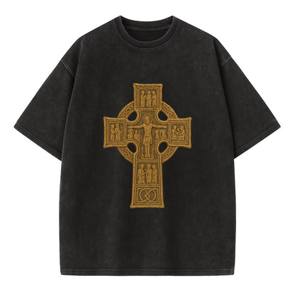 Monasterboice Cross - Vintage T-shirt - Black