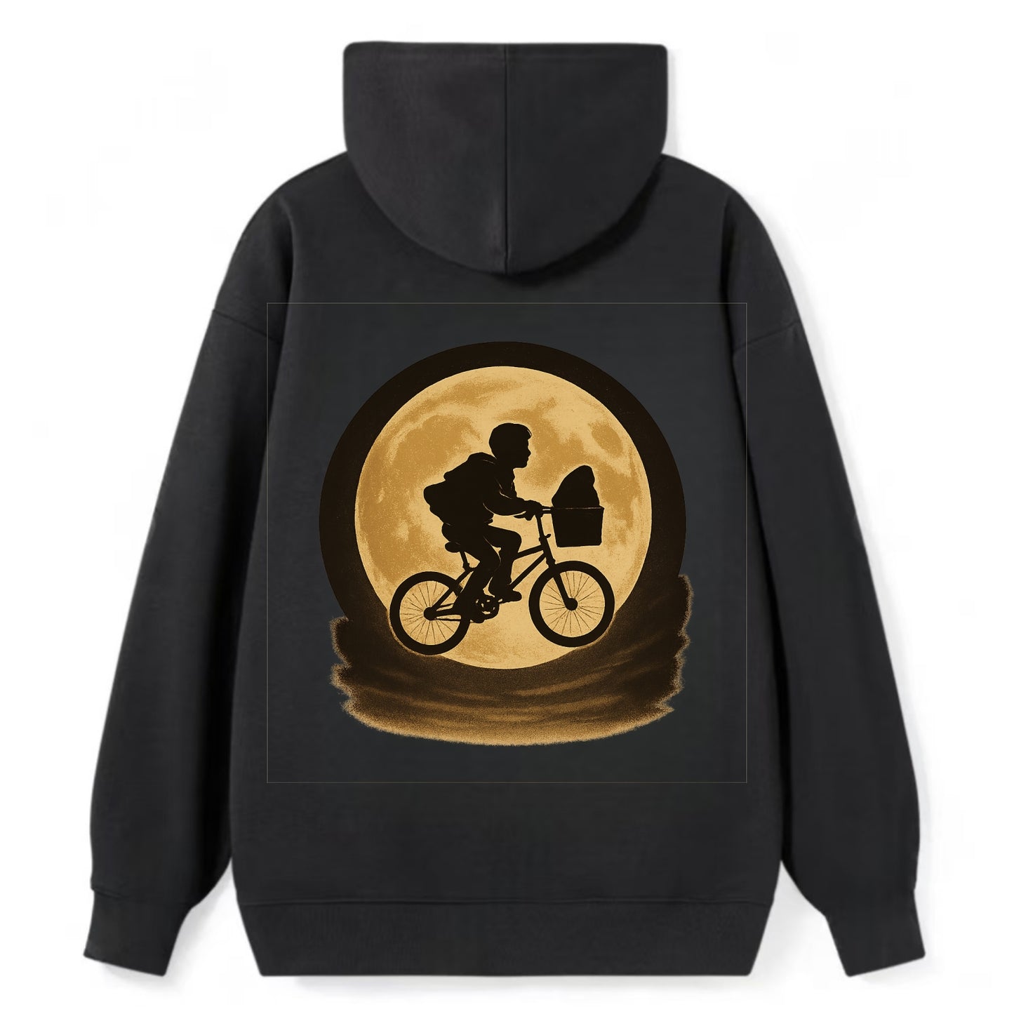 boy with bicycle flying across full moon with silhouette - Classic Pullover Hoodie - Black