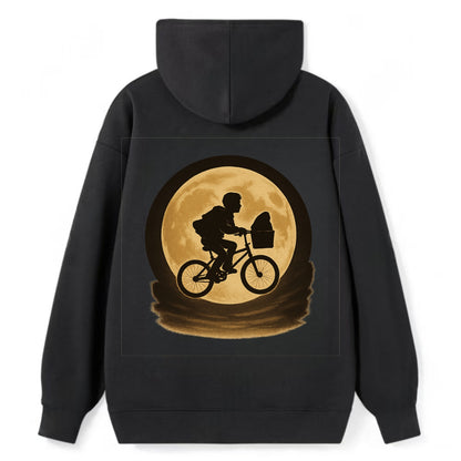boy with bicycle flying across full moon with silhouette - Classic Pullover Hoodie - Black