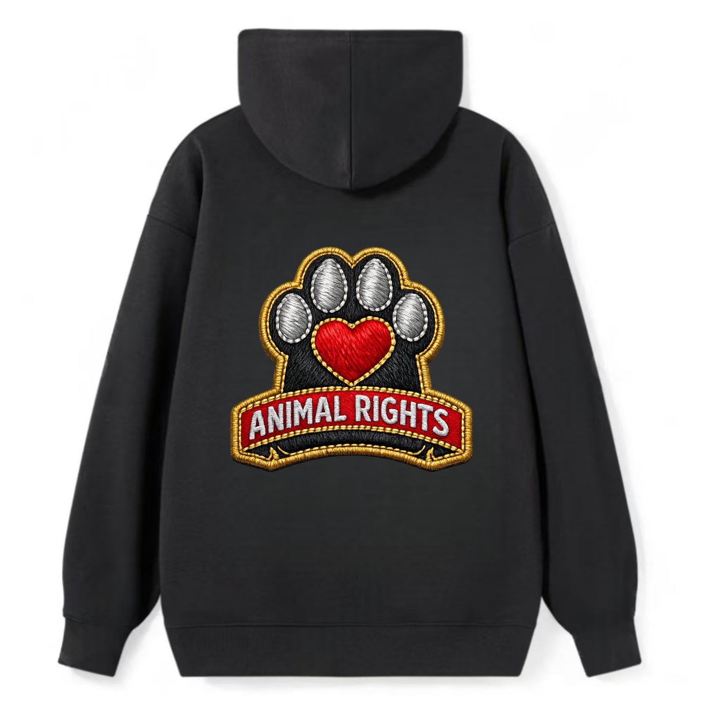 ANIMAL RIGHTS - raised paw with heart in red , advocacy - Classic Pullover Hoodie - Black