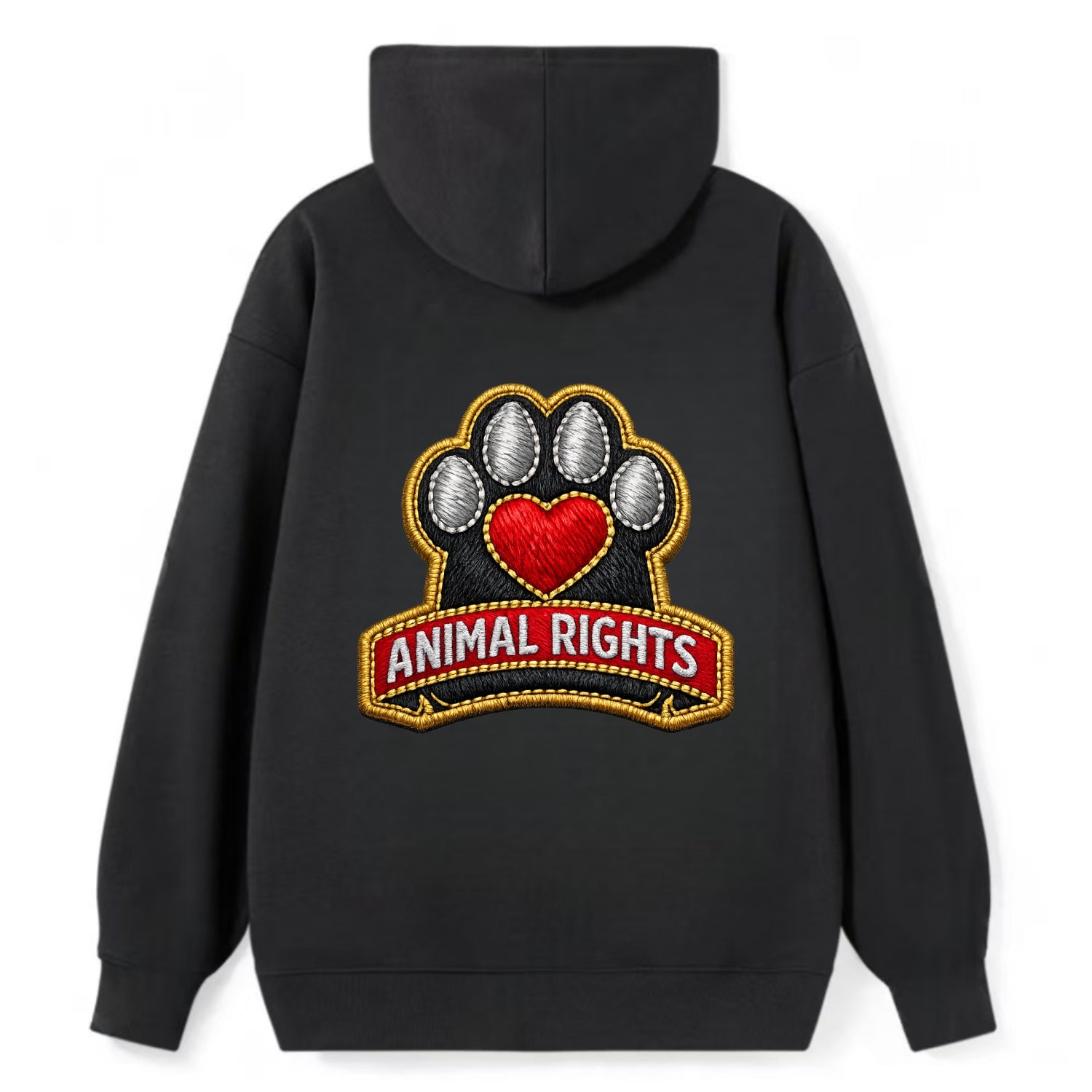 ANIMAL RIGHTS - raised paw with heart in red , advocacy - Classic Pullover Hoodie - Black