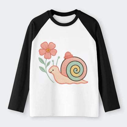 Coral Snail - Raglan Long Sleeve T-Shirt - Black
