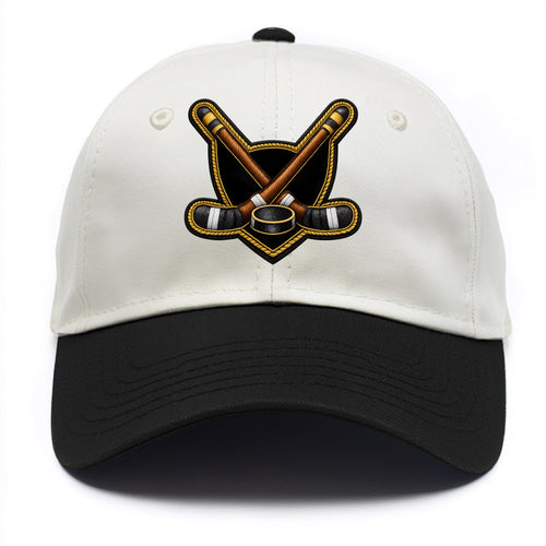 HOCKEY CROSSED STICKS - ice hockey sticks with puck in - Two Tone Cap