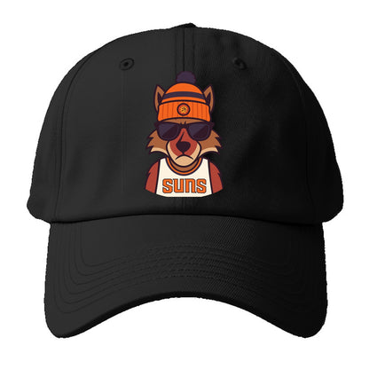 Arizona Coyote wearing Suns beanie with desert sun patch and wayfarer - Baseball Cap For Big Heads - Black