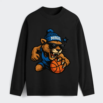 Florida Panther wearing Magic beanie with star wand patch and wayfarer - Classic Long Sleeve Shirt - Black