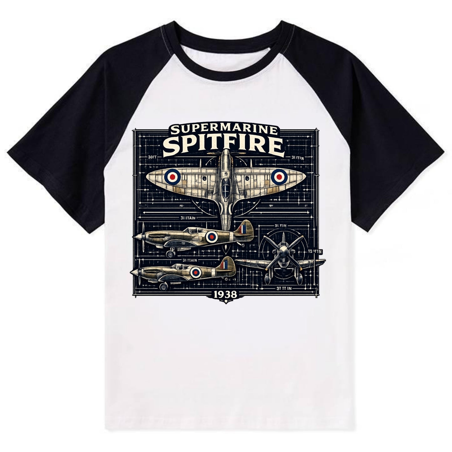 Spitfire Blueprint - Contrast Raglan T-shirt - Black
