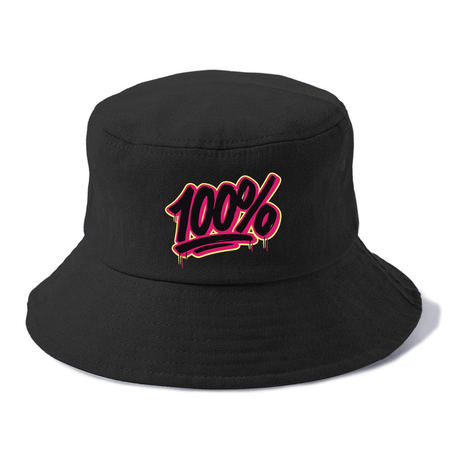 Bold typography design - "100%" - all in, fully committed - Bucket Hat - Black