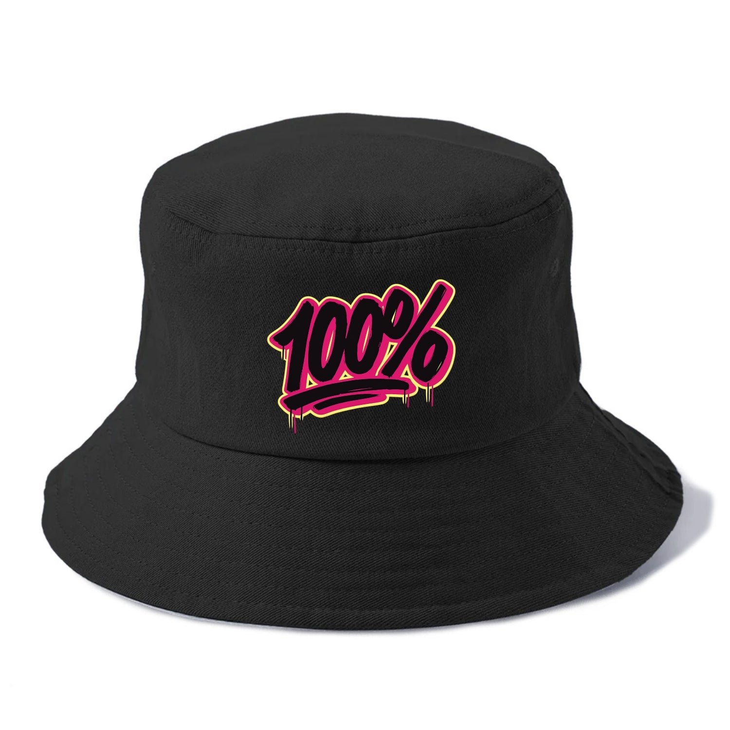 Bold typography design - "100%" - all in, fully committed - Bucket Hat - Black