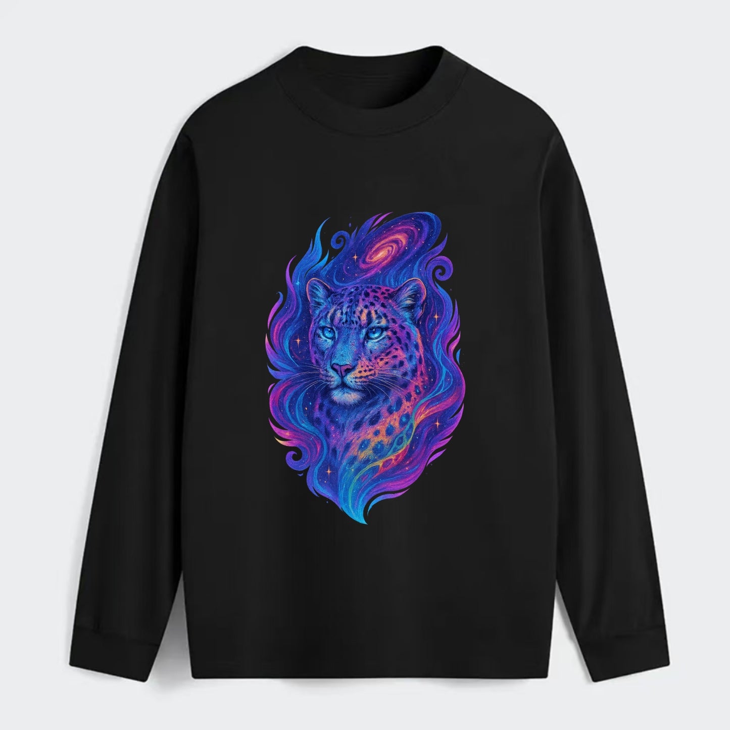 Majestic snow leopard with rainbow gradient spots, crystalline flowing - Classic Long Sleeve Shirt - Black
