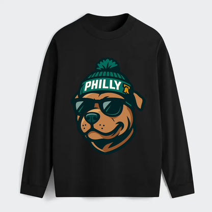 Philly Pitbull wearing Eagles beanie with Liberty Bell patch and - Classic Long Sleeve Shirt - Black
