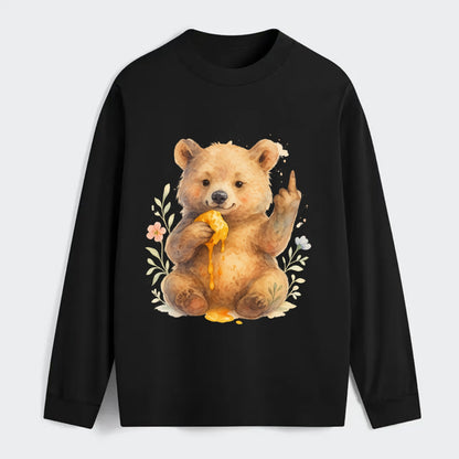 chubby bear cub eating dripping honey, sticky paw up with middle finger - Classic Long Sleeve Shirt - Black