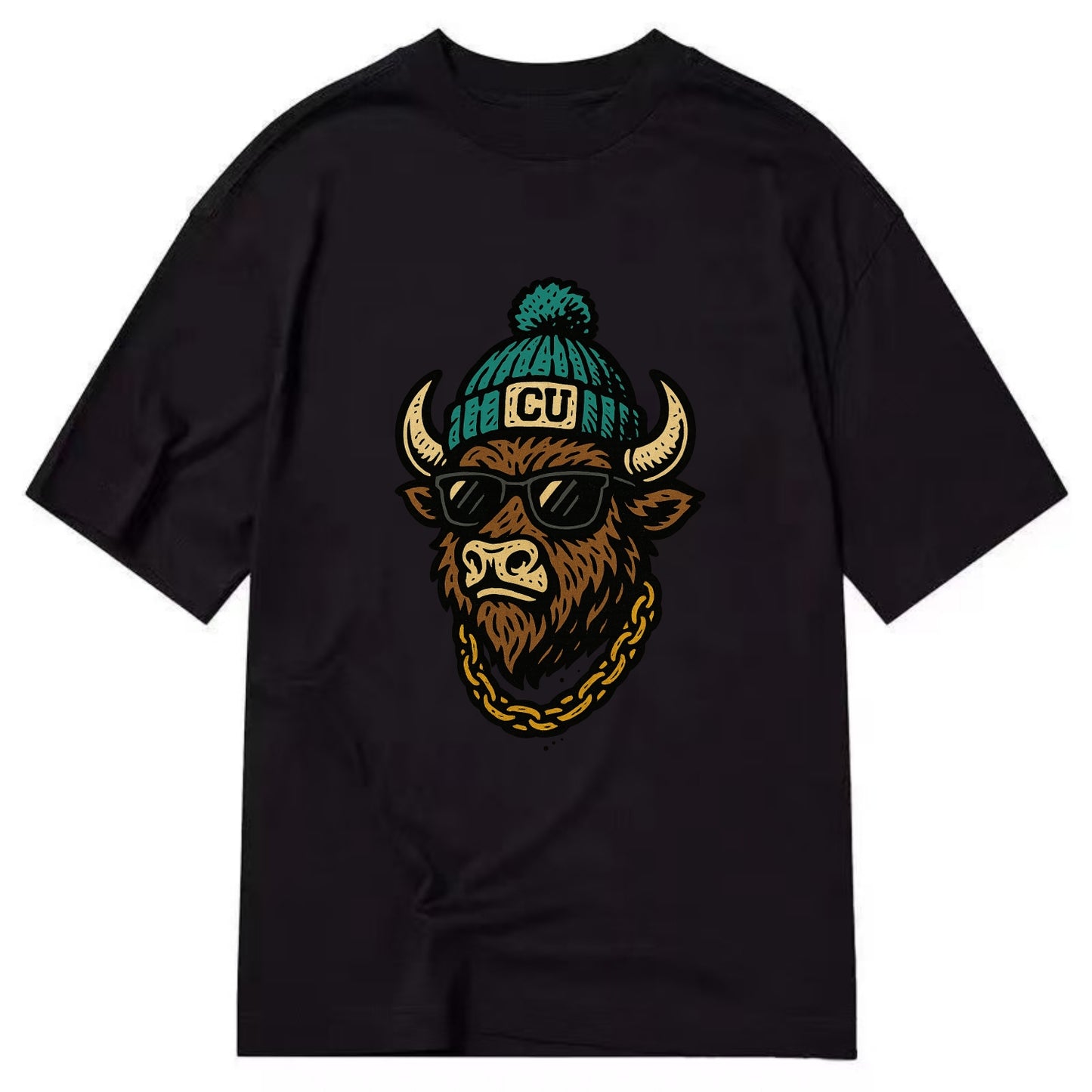 Boulder Ralphie wearing Colorado beanie with CU patch - Classic T-shirt - Black